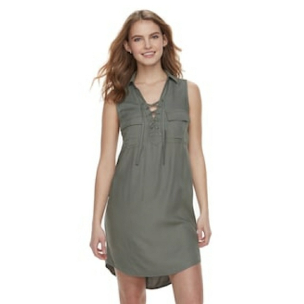 Sleeveless Lace Up Shirt Dress